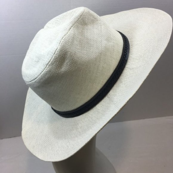 Classic South American Panama Hat Off White Natural Straw w/Brown Leather Trim main image 5